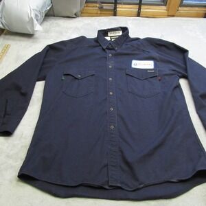 Workrite FR Shirt Mens XL Navy Button Flame Resistant Work Rugged‎ HRC2 Rugged